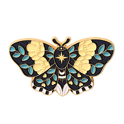 Yellow Butterfly with Flower Enamel Pin, Gold Plated Alloy Badge for Corsage Scarf Clothes, Yellow, 24x44mm