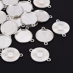 Silver Tibetan Style Cabochon Connector Settings, Cadmium Free & Lead Free, Flat Round, Silver Color Plated, Tray: 18mm, 28x21x1.5mm, Hole: 2mm
