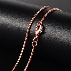 Rose Gold Brass Necklaces, Round Snake Chain, with Lobster Clasp, Rose Gold, 17.52 inch, 1.2mm