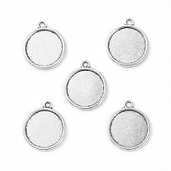 Antique Silver Tibetan Style Antique Silver Alloy Flat Round Pendant Cabochon Settings, Cadmium Free & Lead Free, Tray: 16mm, 22x19x2mm, Hole: 1.5mm, about 714pcs/1000g