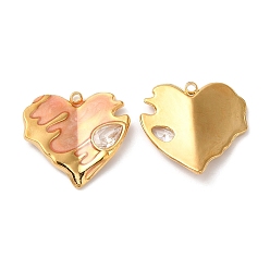 PeachPuff 304 Stainless Steel Enamel Pendants, with Rhinestones, Real 18K Gold Plated, Heart Charm, PeachPuff, 19x20x2.5mm, Hole: 1.5mm