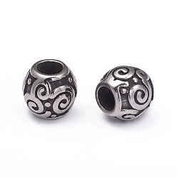 Antique Silver 304 Stainless Steel European Beads, Large Hole Beads, Barrel, Antique Silver, 11.5x10.5mm, Hole: 5mm