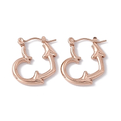 Rose Gold Ion Plating(IP) 304 Stainless Steel Heart with Arrow Hoop Earrings for Women, Rose Gold, 20.5x19x2.5mm, Pin: 0.6mm
