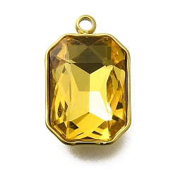 Цитрин 304 подвески из нержавеющей стали, со стразами, реальный 18 k позолоченный, ионное покрытие (ip), прямоугольные, цитрин, 18.5x11.5x5.5 мм, отверстие : 1.8 мм