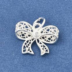 Серебро Латунные микропаве прозрачные подвески с фианитом, подвески-бантики полые, стойки покрытие, долговечный, без свинца и без кадмия, серебряные, 13x17x5 мм, отверстие : 4 мм