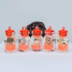 Red Luminous Glow in the Dark Glass Wishing Bottle Pendants, Conch Drifting Mini Bottle Charms, Red, 30x16mm