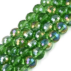 Lime Green Transparent Glass Beads Strands, Round, Faceted(96 Facets), AB Color Plated, Lime Green, 8mm, Hole: 1~1.2mm, about 67~71pcs/strand, 19.29~20.87 inch(49~53cm)