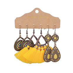 HQEF-0347 Tassel Flower Large Hoop Accessory Bohemian Round Oil Drip Colorful Vintage Earrings Set