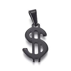 Черный Цвет Металла 304 подвески из нержавеющей стали, доллар, металлический черный , 20x13x1.5 мм, отверстие : 8x3 мм