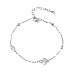 Platinum Brass Micro Pave Clear Cubic Zirconia Four Leaf Clover Link Bracelets, Lead Free & Cadmium Free, Rack Plating, Long-Lasting Plated, Platinum, 6.85 inch(17.4cm)