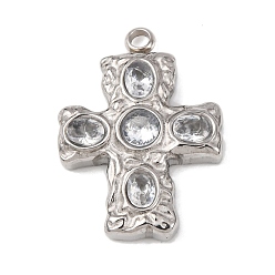 Прозрачный 304 микро нержавеющей стали прокладывать Цирконом подвески, крестик, цвет нержавеющей стали, прозрачные, 24.5x18x4.5 мм, отверстие : 2 мм
