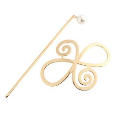 Golden Alloy Hair Sticks, Hair Bun Cages, Hair Clips, Hair Pins, with Imitation Pearl Beads, Flower, Golden, 126x62mm