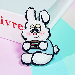 Hamberger White Cute Rabbit Acrylic Lapel Pin, Easter Theme Badge for Corsage Scarf Clothes, Hamburger Pattern, 30~50mm