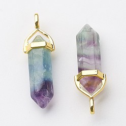Флюорит Подвески из натурального флюорита, с подвеской из случайного сплава с шестигранной головкой, золотые, пуля, 37~40x12.5x10 мм, отверстие : 3x4.5 мм