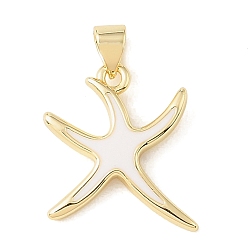 Weiß Messing Emaille-Anhänger, Seestern Charms, Gestell, langlebig überzogen, cadmiumfrei und bleifrei, echt 18 k vergoldet, weiß, 19x17x2.5 mm, Bohrung: 4x3.5 mm