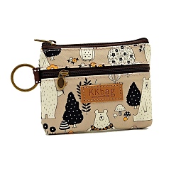 Wheat Bear Printed Polyester Wallets, 2 Layers Zipper Purse for Change, Keychain, Cosmetic, Rectangle, Wheat, 10x12x1.5cm