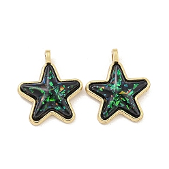 Черный Подвески из полупрозрачной смолы, покрытие стойки латунные подвески-звезды с золотой фольгой, реальный 18 k позолоченный, долговечный, без кадмия и без свинца, чёрные, 17x14x5.5 мм, отверстие : 1.5 мм