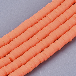 Coral Handmade Polymer Clay Bead Strands, Heishi Beads, for DIY Jewelry Crafts Supplies, Disc/Flat Round, Coral, 4x0.5~1mm, Hole: 0.9mm, about 320~450pcs/strand, 15.35 inch~16.92 inch(39~43cm)