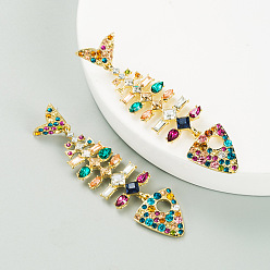 colorful Bold Fishbone Earrings with Colorful Rhinestones for Women's Fashion and Party Look