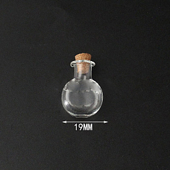 Clear Mini High Borosilicate Glass Bottle Bead Containers, Wishing Bottle, with Cork Stopper, Flat Round, Clear, 2.6x1.9cm