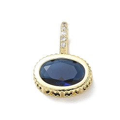 Azul Oscuro Latón pavimenta colgantes de circonio cúbico, encantos ovalados planos, larga duración plateado, chapado en rack, sin plomo y el cadmio, real 18 k chapado en oro, azul oscuro, 19x14x7.8 mm, agujero: 5x7 mm