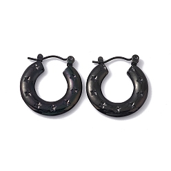 Electrophoresis Black 304 Серьги-кольца в форме пончика из нержавеющей стали со звездочкой, ионное покрытие (IP) для женщин, электрофорез черный, 22x21x2.5 мм, штифты : 0.6 мм