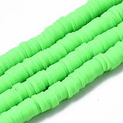 Lime Handmade Polymer Clay Beads Strands, for DIY Jewelry Crafts Supplies, Heishi Beads, Disc/Flat Round, Lime, 6x0.5~1mm, Hole: 1.8mm, about 290~320pcs/strand, 15.75 inch~16.14 inch(40~41cm)