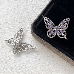 Lilac Alloy Micro Pave Cubic Zirconia Pendants, Butterfly, Lilac, 22x27mm