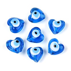 Озёрно--синий Сердце сглаза Lampwork бисера пряди, Плут синий, 13~15x15x9 мм, отверстие : 2 мм, около 24 шт / нитка, 11.4 дюйм