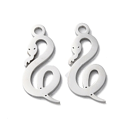 Stainless Steel Color 304 Stainless Steel Pendants, Manual Polishing, Snake Charms, Stainless Steel Color, 17.5x8x1mm, Hole: 1.6mm