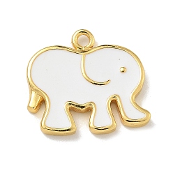 Белый Подвески из латуни с эмалью в стойку, долговечный, без свинца и без кадмия, реальный 18 k позолоченный, очарование слона, белые, 16x18x2 мм, отверстие : 1.5 мм
