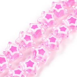 Hot Pink Handmade Lampwork Beads Strands, Star, Hot Pink, 11.5x12.5x6mm, Hole: 0.7mm, about 33pcs/strand, 14.57''(37cm)
