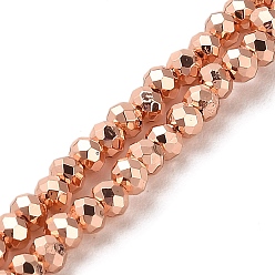 Light Salmon Electroplate Glass Beads Strands, Faceted, Rondelle, Light Salmon, 3x2.5mm, Hole: 0.8mm, about 170~172pcs/strand, 16.73''(42.5cm)