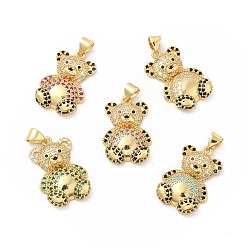 Mixed Color Brass Micro Pave Cubic Zirconia Pendants, Bear Charm, Golden, Mixed Color, 23.5x15x5mm, Hole: 4.5x3.5mm