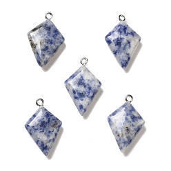Blue Spot Jasper Natural Blue Spot Jasper Pendants, Kite Charms, with Stainless Steel Color Tone Stainless Steel Loops, 28x18x6~7mm, Hole: 2mm