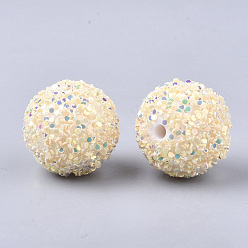 Lemon Chiffon Acrylic Beads, Glitter Beads,with Sequins/Paillette, Round, Lemon Chiffon, 12x11mm, Hole: 2mm
