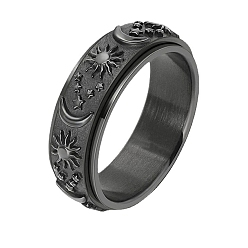 Black Stainless Steel Rotating Ring, for Men and Women, Black, US Size 6, 8mm, Inner Diameter: 16.5mm