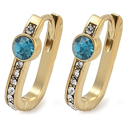 Индийский Сапфир 304 из нержавеющей стали овальные серьги обруча, со стразами, реальный 14 k позолоченный, ионное покрытие (ip), Индийский сапфир, 15x4 мм
