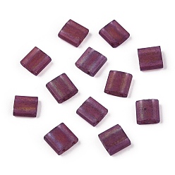 Medium Violet Red 2-Hole Glass Seed Beads, Transparent Colours, Frosted, Rectangle, Medium Violet Red, 5x4.5~5.5x2~2.5mm, Hole: 0.5~0.8mm