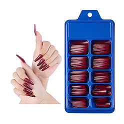 Темно-Красный 100шт 10 размер трапециевидной формы пластиковые накладные ногти, пресс с полным покрытием на накладных ногтях, нейл-арт съемный маникюр, аксессуары для украшения ногтей для практики маникюра, темно-красный, 26~32x7~14 мм, 10шт / размер