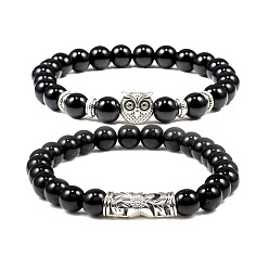 Черный 2Наборы эластичных браслетов из сплава со звездами и синтетической бирюзой для пары шт., за день подарков Валентина, чёрные, эластичный