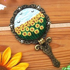 Colorful Sunflower Pattern DIY Folding Mirror Embroidery Kit, including Embroidery Needles & Thread, Cotton Fabric, Colorful, 145x75mm