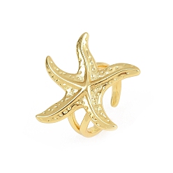 Морская звезда Латунные кольца-манжеты для женщин, без кадмия и без свинца, стойки покрытие, долговечный, реальный 18 k позолоченный, морская звезда, 25x26 мм, внутренний диаметр: регулируемый