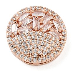 Розовое Золото Латунная стойка с микропаве из прозрачного кубического циркония, долговечный, без свинца и без кадмия, плоско-круглые, розовое золото , 18x6 мм, отверстие : 6x1 мм