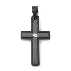 Черный 304 микро нержавеющей стали прокладывать Цирконом подвески, крестик, вакуумное покрытие pvd, чёрные, 32.5x18x3 мм, отверстие : 5x5 мм