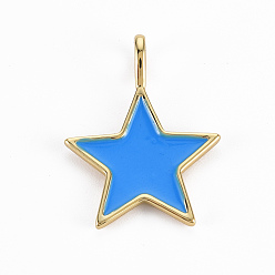 Озёрно--синий Латунь эмаль подвески, без кадмия, без никеля и без свинца, реальный 16 k позолоченный, звезда, Плут синий, 25x19x5 мм, отверстие : 2.5x4.5 мм