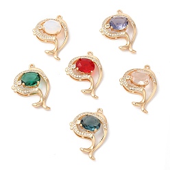 Mixed Color Brass with K9 Glass & Rhinestone Pendants, Light Gold, Fish Charms, Mixed Color, 29x19x7.5mm, Hole: 1.2mm