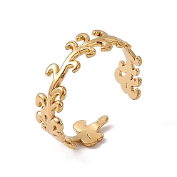 Настоящее золото 18K Ионное покрытие (ip) 304 открытое манжетное кольцо из нержавеющей стали с листовыми ветвями для женщин, реальный 18 k позолоченный, размер США 8 3/4 (18.7 мм)