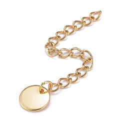 Golden 304 Stainless Steel Chain Extender, Curb Chain, with 202 Stainless Steel Charms, Flat Round, Golden, 58~63mm, Link: 3.7x3x0.5mm, Flat Round: 8x0.7mm