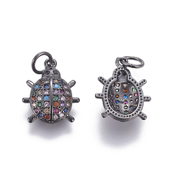 Черный Цвет Металла Латунные микро проложить кубического циркония прелести, насекомые, красочный, металлический черный , 14x11.5x3 мм, отверстие : 3 мм